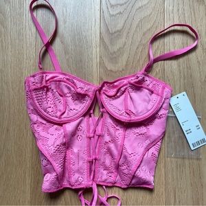 Hot Pink Urban Outfitters Out From Under Amour Lace Lace-Up Corset